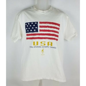 American Flag 90s USA Vintage 1996 Atlanta Olympic Games Unisex Size Lg T Shirt